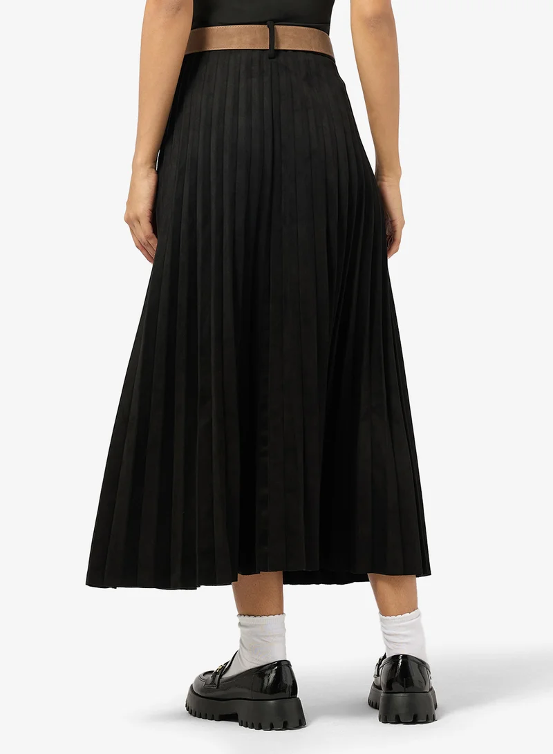Ginger Belted Pleated Midi Skirt